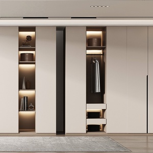 Hợp kim nhôm có thể gập lại có thể điều chỉnh tủ quần áo hiện đại lưu trữ tối giản hiển thị với cửa trượt kính cho biệt thự tích hợp đơn vị - Product Image 3