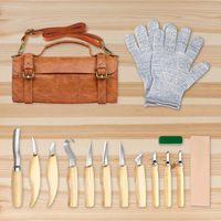 Ensemble de couteaux à sculpter le bois en gros, 15 pièces, en acier SK5, kit d'outils DIY pour enfants et débutants avec sac en cuir
