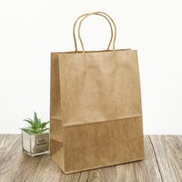 Sac de courses en papier kraft brun uni avec poignée torsadée, soufflet, recyclé, écologique, pour le commerce de détail, l'épicerie, les cadeaux, vente en gros