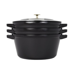 Set di Pentole in Ghisa da 3 Pezzi, Impilabili e Salvaspazio, con Pentola Olandese, Padella e Piastra <span class=keywords><strong>Grill</strong></span> con Coperchio Universale - Product Image 5