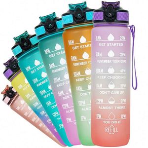 Bouteille d'eau de sport 1L (32oz) sans BPA, anti-fuite, avec paille et marqueur de temps – Vente en gros 2026 - Product Image 2