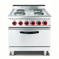 Cuisinière électrique commerciale en acier inoxydable de haute qualité, 4 plaques chauffantes, four encastré, équipement de restauration hôtelière, nettoyage facile, garantie 1 an