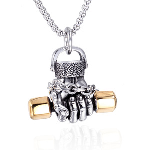Stainless Steel Fitness Gym <b>Dumbbell</b> Weight Lifters Barbell Pendant Necklace - Product Image 2