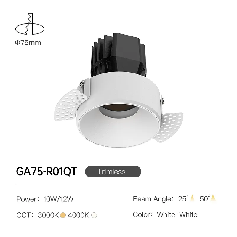 XRZLux Trimless gömme LED spot yüksek CRI Round yuvarlak COB Downlight alüminyum 10W gömülü tavan spot AC110V-220V
