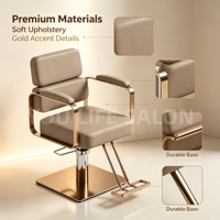 Chaise de coiffure ergonomique moderne avec accents dorés, base hydraulique réglable et coussin rembourré