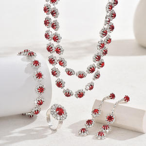 ジュエリーセットシルバーメッキフラワードロップダイヤモンド銅高級ブレスレットリングイヤリングネックレス女性用 - Product Image 6