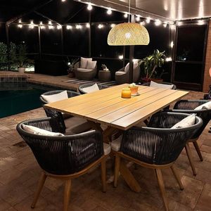 Dwoo cao cấp sắt mây Patio Set 7pcs ghế bành hình chữ nhật lớn bảng vườn phòng ăn đồ nội thất thiết lập - Product Image 2