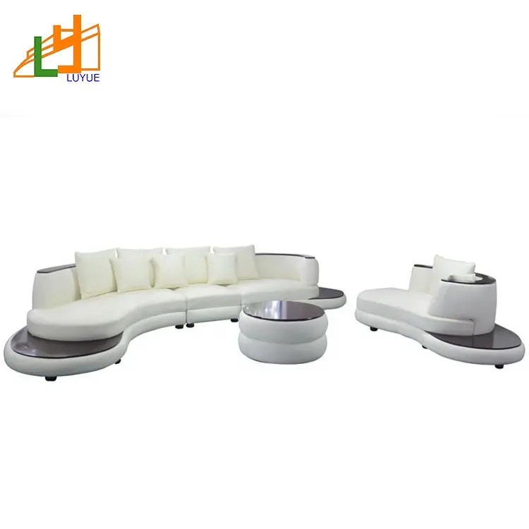 Top Quality Wooden Frame Leather Curved Couch Set Modern Drawing Room Furniture Curved Sofa