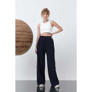 Pantalon large en tissu éponge, taille haute, noir, respirant, pour femmes - Product Image 1