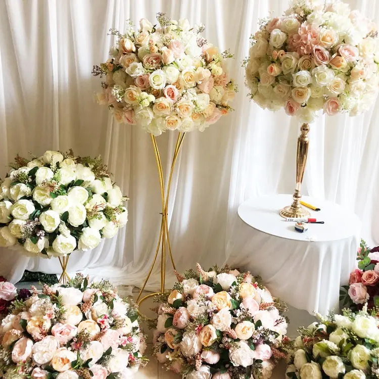GIGA Gaun Bola Kissing Bunga Busa Putih Kustom Besar 80Cm Bola Bunga Buatan Gaun Pesta Meja Pernikahan Gaun Pengantin