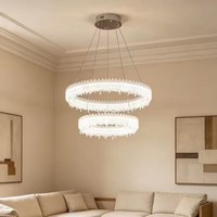 Lustre moderne simple à deux niveaux en fer et cristal, style nordique, anneaux ronds suspendus