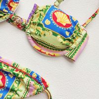 Ensemble bikini 2 pièces imprimé personnalisé, sexy, à nouer sur les côtés, maillot de bain femme, vente en gros OEM ODM, imprimé vintage, tenue de plage