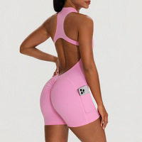 Combinaison-short femme à demi-zip, dos ouvert, ajourée, sexy, pour le yoga, la gym et l'entraînement