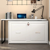 Lit escamotable horizontal d'occasion avec bureau et chaise pour petit appartement, bon marché