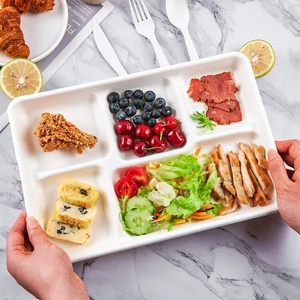 Bandeja de Comida Ecológica, Degradable, 100% Compostable, de 5 Compartimentos, Hecha de Bagazo, Plato de Papel de Caña de Azúcar - Product Image 3