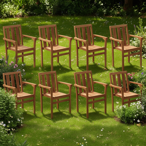 Teak Wood <b>Garden</b> <b>Chairs</b> Set Of 8 <b>Stackable</b> Standard Design Outdoor Furniture Brown - Product Image 2