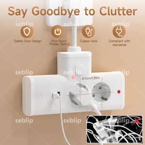 Regleta de Enchufes Europea con USB, Adaptador Multi-Enchufe de 2/3 Tomas, Diseño Compacto para Esquinas Estrechas, Oficina en Casa, Escritorio - Product Image 3