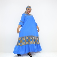 Robe Boubou bleue avec panneau géométrique et ourlet froncé BLCR41000F