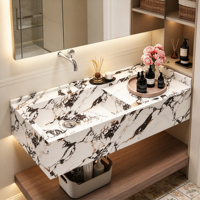Vasque de salle de bain de luxe en dalle de pierre French Monet Garden, à bord étroit, cuve profonde, rose toutes saisons, sur mesure avec LED