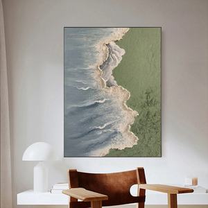 Cuadro Abstracto de Naturaleza Muerta en Acrílico, Hecho a Mano, Lienzo Azul, Ola de Mar Grande, Playa, Arte Mural Texturizado en 3D, Diseño de Interiores - Product Image 4