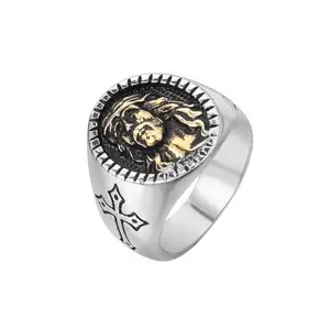 Hoge Kwaliteit Rvs Vintage Cross Jesus Portret Zegelring Egyptische Amulet Sieraden Horus Eye Ring Voor Mannen