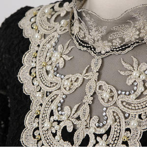 Blusa Elegante de Gasa para Dama con Bordado de Encaje y Cuentas en <span class=keywords><strong>Cuello</strong></span> Alto, Camisa de Manga Larga para Otoño y Primavera - Product Image 6