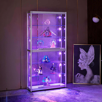 Vitrine de magasin haute en aluminium et verre Full Vision pour figurines et jouets, avec étagères en verre réglables et éclairage LED