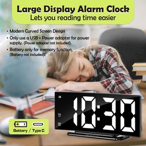 Curved Screen Snooze Function Digital Table Desk <b>Clock</b> Large Screen <b>LED</b> Mirror Desk <b>Clock</b> Reloj Silent Alarm <b>Clock</b> - Product Image 4