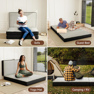 Matelas pliable en mousse à mémoire de forme de 4 pouces, <span class=keywords><strong>lit</strong></span> de sol portable avec housse lavable, poignée, fond antidérapant pour les voyages, le yoga, gris - Product Image 6