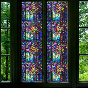 ذاتية اللصق الرجعية سميكة الملونة نمط زهرة الأرجواني نافذة الامتزاز الكهروستاتيكي الخصوصية لديكور المنزل - Product Image 5