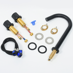 Grifo de lavabo de doble manija para baño Grifo mezclador de lavabo de oro cepillado de arco alto - Product Image 6