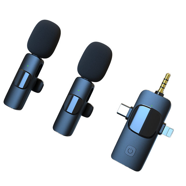 Bulk K15 2.4G 2in1 Wireless Mic Clip Omni-directional Noise Cancelling Lavalier Microphone Receiver for IPhone/Android Phones