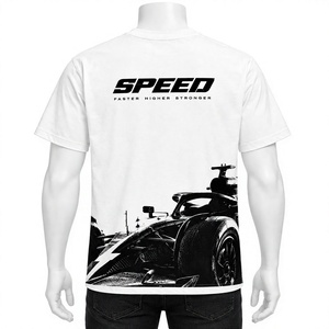 เสื้อยืดกราฟิกด้านหน้าสีขาวแบบยูนิเซ็กส์แขนสั้นผ้าฝ้ายสตรีทแวร์ระบายอากาศได้ดีทรงปกติแฟชั่นลำลองเสื้อสีดำลายรถสปอร์ต - Product Image 1