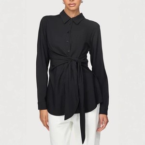 Hồi giáo của phụ nữ Dresses quần áo abaya DRESS Robe modeste Áo Sơ Mi Blouse bất đối xứng Side Tie nút xuống <span class=keywords><strong>Top</strong></span> Đen khiêm tốn <span class=keywords><strong>Top</strong></span> - Product Image 1