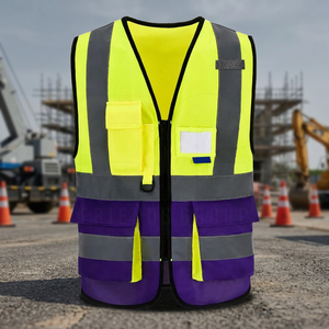 Chaleco de Seguridad Amarillo y Morado de Alta Visibilidad Clase 3 con Cremallera Reflectante y Múltiples Bolsillos para Trabajo - Product Image 2