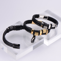 Bracelet en cuir véritable tressé à double couche avec fermoir magnétique personnalisé en acier inoxydable 316L pour hommes Bracelets à la mode