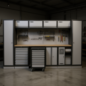 Sistema de Muebles Modulares para Taller Fervi A007P, Gabinete para Herramientas con Panel Perforado y Almacenamiento con Cajones Extraíbles - Product Image 3