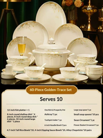 Service de table en porcelaine fine Golden Vein Blessing, luxe, sur pied haut, pour la maison, les dîners, les mariages, les cadeaux de pendaison de crémaillère, compatible lave-vaisselle