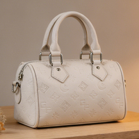 Sac Boston Mini en Cuir PU Blanc Effet Galet Prêt à Expédier depuis l'Entrepôt Américain pour Femme – Sac à Main Tendance à Motif Gaufré