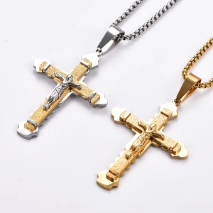 Collier avec pendentif croix de Jésus en argent, grand pendentif de prière avec chaîne, bijoux pour homme - Product Image 3