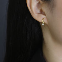 Exquisite Kubische Zirkonia 925 Silber 18k Vergoldete Mondförmige Hängende Blumen-Zirkon Feine Ohrstecker für Damen