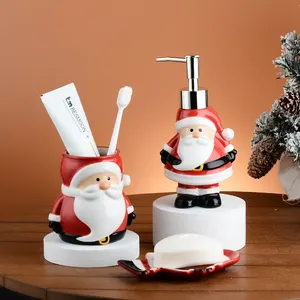 Wholesale Santa Claus Design Hand Painted 3pcs Ceramic Kid Christmas Bathroom Set