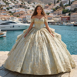 ชุดราตรีงาน Quinceanera รุ่น Jancember LSMC131 สี<span class=keywords><strong>เขียว</strong></span>มิ้นท์หรูหรา ประดับลูกไม้ แต่งลูกปัด คอร์เซ็ทแบบเปิดไหล่ - Product Image 1