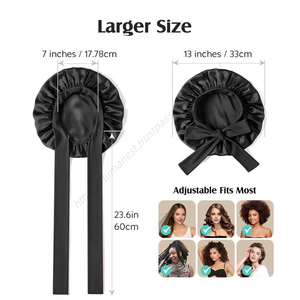 Vente en gros de bonnets en satin de taille moyenne, couleur unie, pour soins capillaires, avec lien ajustable - Product Image 3