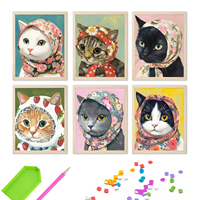 Lot de 6 kits de peinture diamant DIY pour adultes, 5D, pleine couverture, motifs amusants de chats, portrait animalier, art diamant