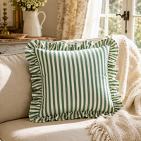 Coussin décoratif d'extérieur en coton PP écologique, résistant à la décoloration, plissé à volants, rayé vert et blanc, teint en fil, 5 cm