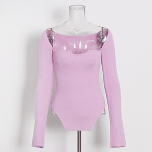 Nuevas prendas de punto con hombros descubiertos a principios de la primavera de 2022, fondo irregular, ajuste Delgado, manga larga, intrigante, Top sexy, mujer - Product Image 3