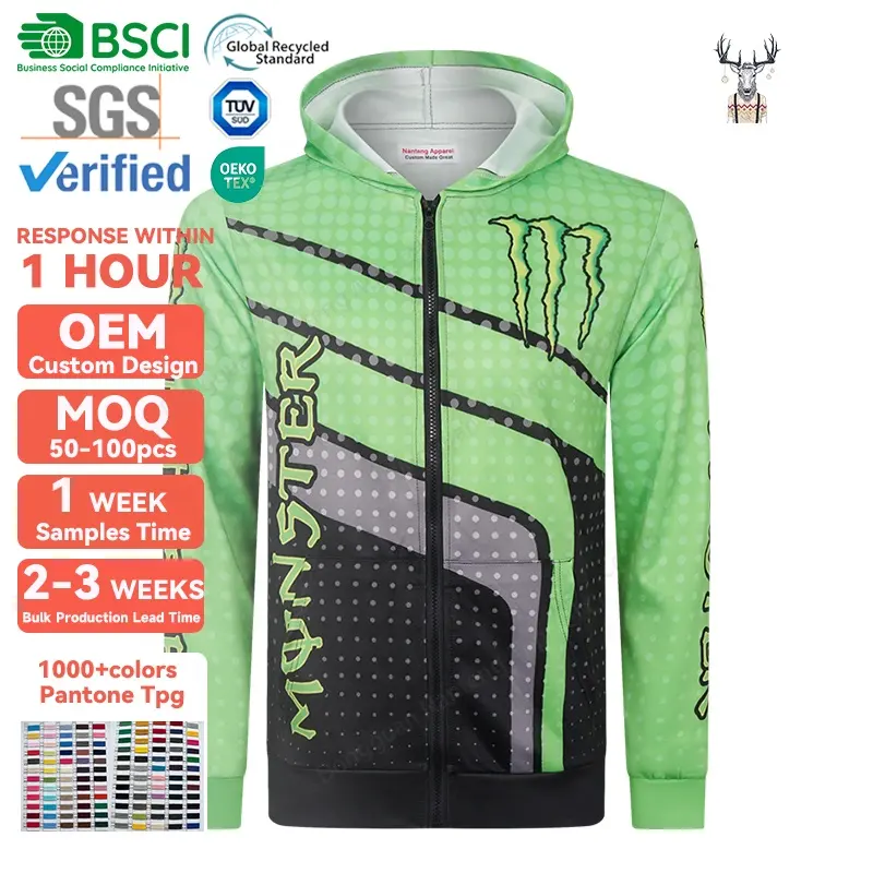 Nanteng Custom Manufacturer Autumn Polyester Sublimation 3D sublimated Long Sleeve With Pocket Gym For Mens Full Zip Hoodies