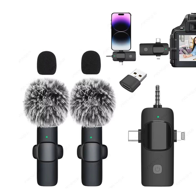 High Quality Professional K15 3 in 1 Phone Wireless Microphone Lavalier Microphone Video Live Broadcast for iPhone Android
