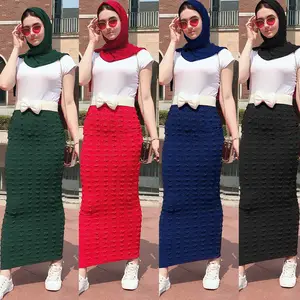 Islamic Ethnic Clothing Seamless Elastic Wrap Knit Skirt Plain Ankle Length Lebanon Wedding Muslim Dresses Long Skirts For Women